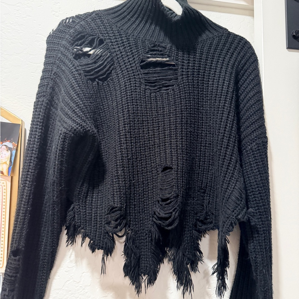 Signature8 Black Distressed Turtleneck Sweater